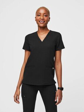 Figs Women's Casma Three-Pocket Scrub Top in Black V-Neck size Small EUC